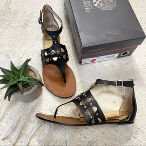 Vince Camuto Black and Gold Sandals